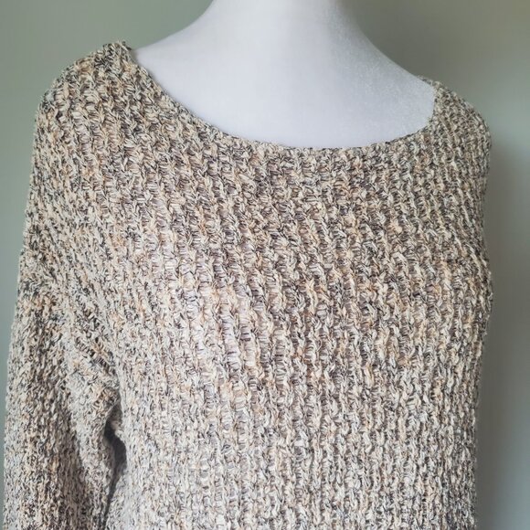 ROOTS Women's Round Neck Ribbed Knit Sweater Heathered Blush & Black Size Medium - Picture 2 of 10